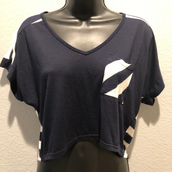 SOLD! Love Culture Navy Blue Stripped Crop Top - Picture 1 of 3